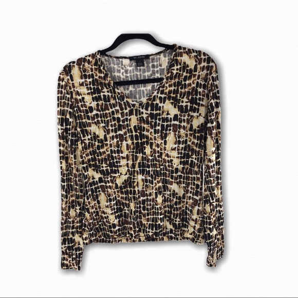 St. John Tops - St John Brown Animal Print V-neck Top M